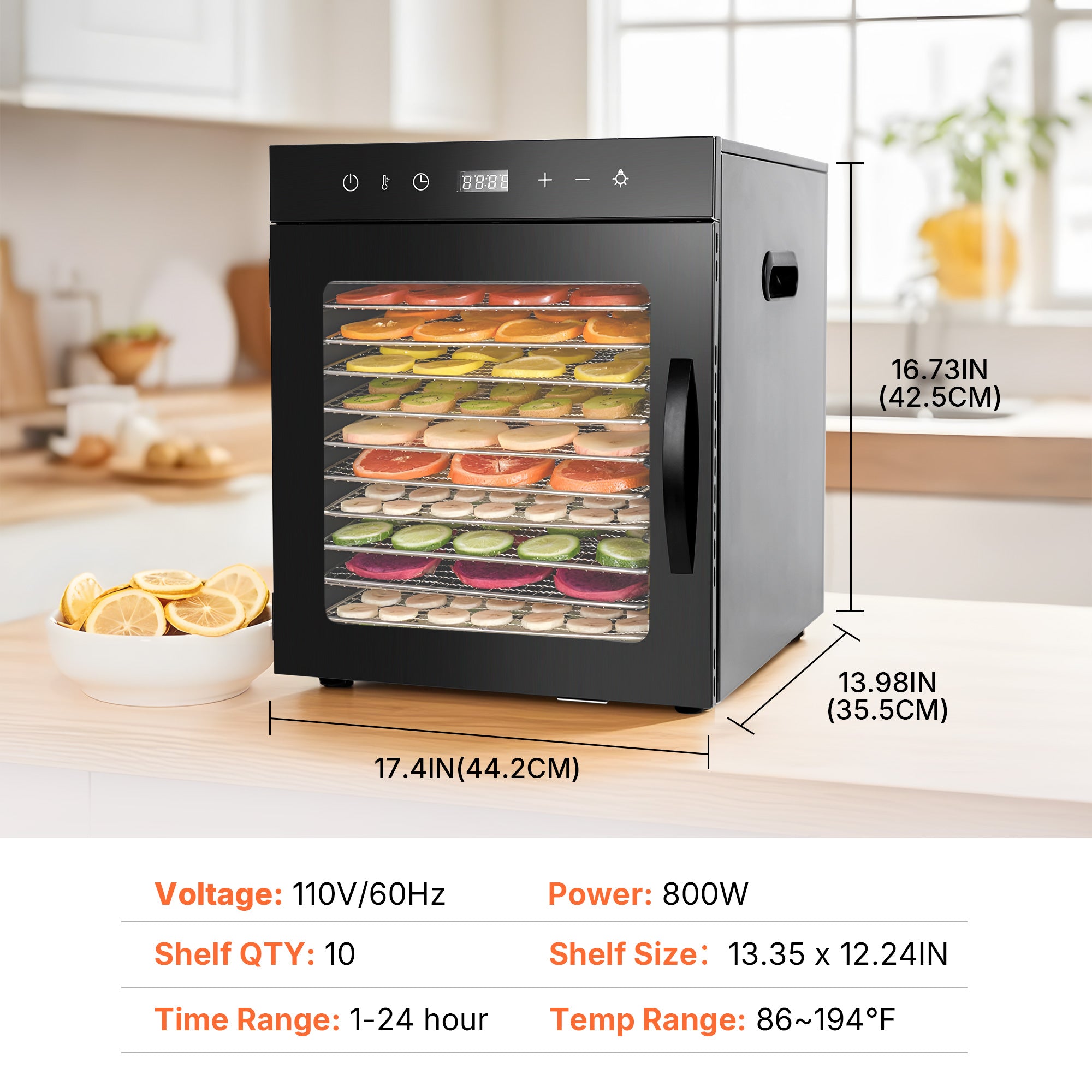 Morgangastro 10-Tray Food Dehydrator, 800W, 86°F-194°F, 24H Timer, for Jerky, Fruits, Meat & Herbs - Image 2