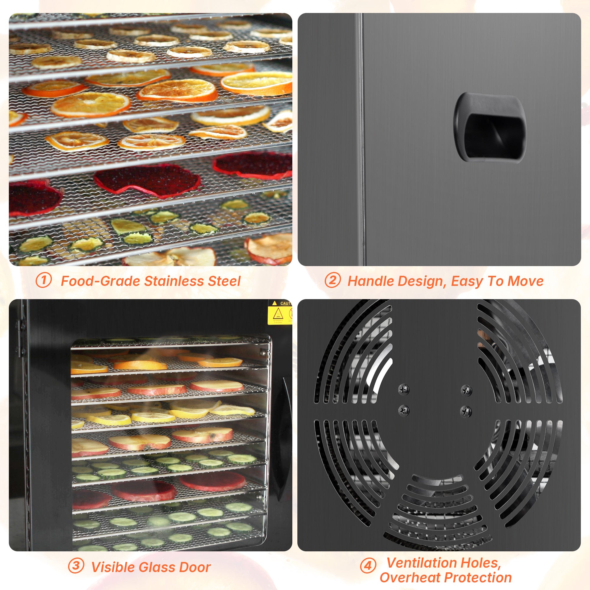 Morgangastro 10-Tray Food Dehydrator, 800W, 86°F-194°F, 24H Timer, for Jerky, Fruits, Meat & Herbs - Image 4