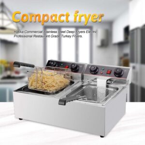 EasyRose 16L Electric Deep Fryer Dual Tank Stainless Steel 2 Basket Turkey Fryers