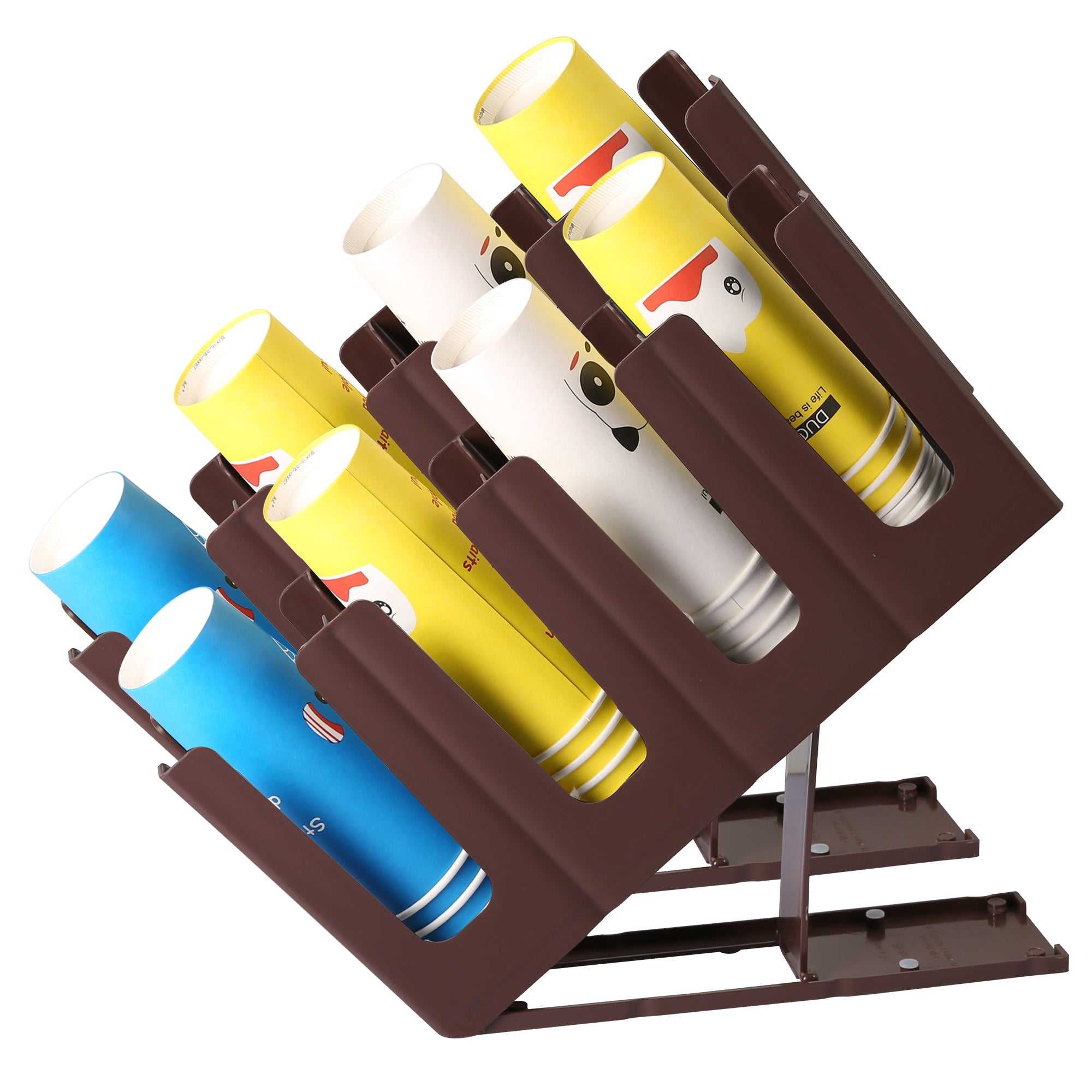 Clivia Brown 4-Section Slanted Countertop Cup and Lid Organizer