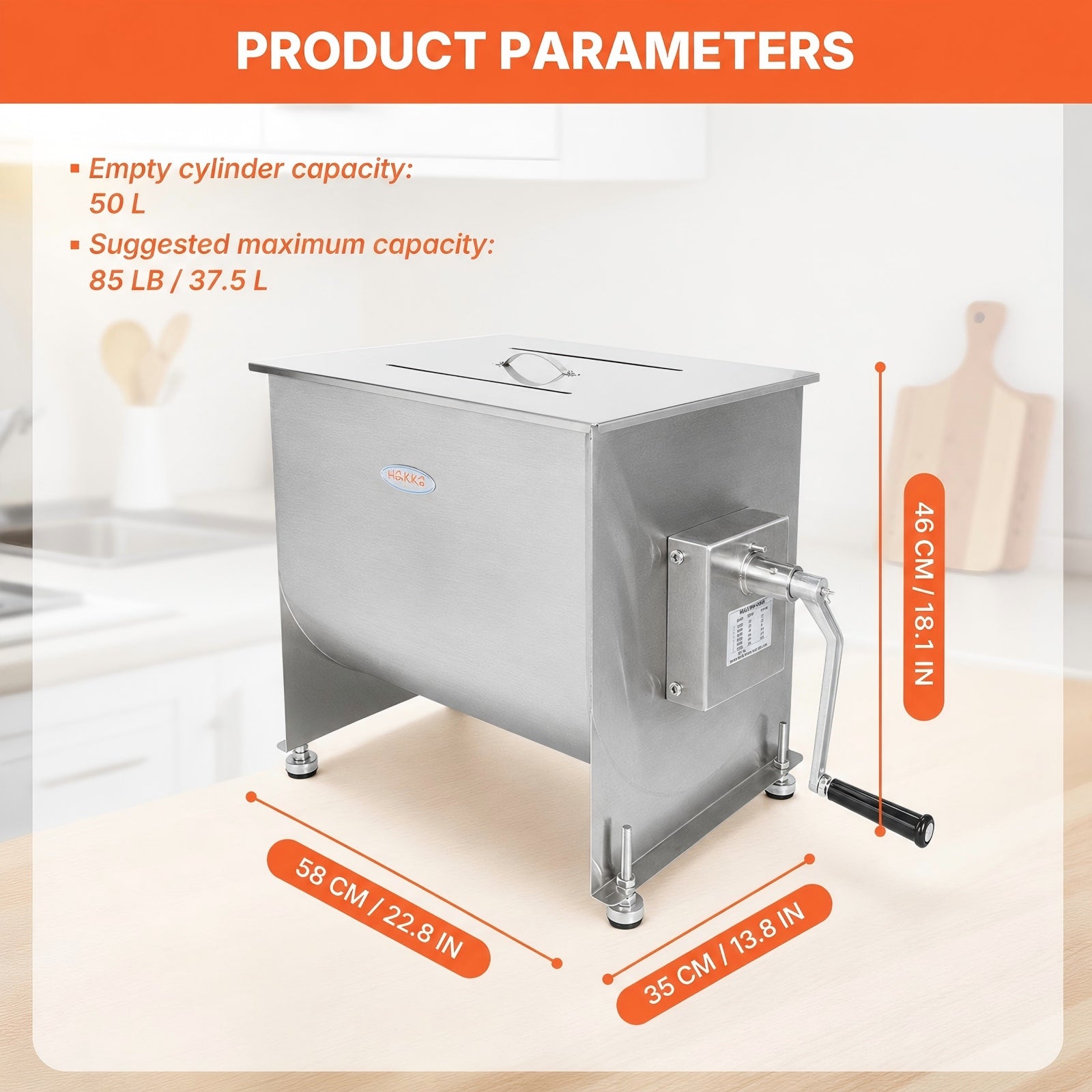 MorganGastro 37.5L/85lb Manual Meat Mixer, Fixed Stainless Steel Tank Sausage Mixer - Image 2
