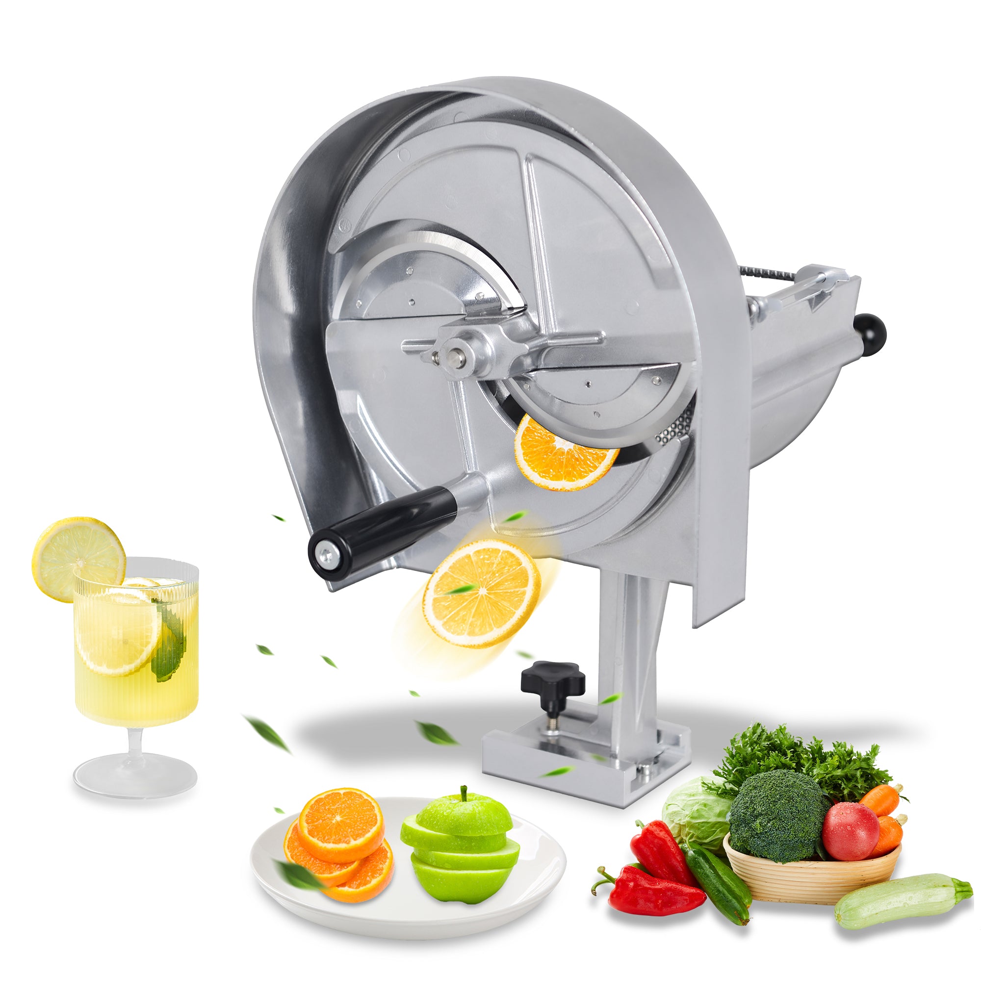 MorganGastro Commercial Vegetable Slicer Manual Fruit Slicer Potato Tomato Slicing Machine Onion Slicers Stainless Steel Vegetable Cutter for Potato Lemon Tomato Onion, 0.2-10mm Thickness Adjustable
