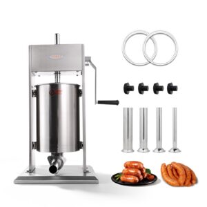 MorganGastro 15L/32lb Manual Sausage Stuffer, 2-Speed Stainless Steel Vertical Meat Filler with 4 Nozzles