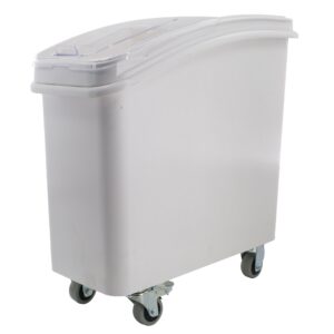 Clivia 21 Gallon / 335 Cup White Slant Top Mobile Ingredient Storage Bin with Sliding Lid & Scoop