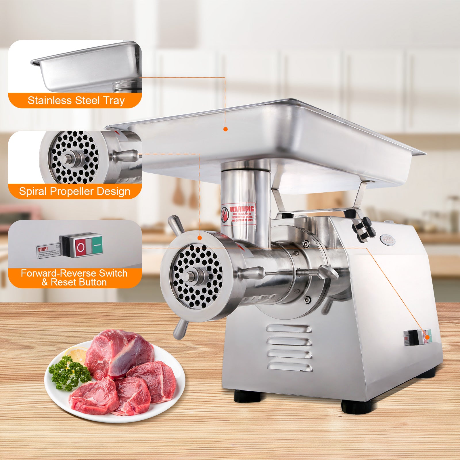 MorganGastro TC Series Commercial Stainless Steel Electric Meat Grinders (TC32) - Image 4