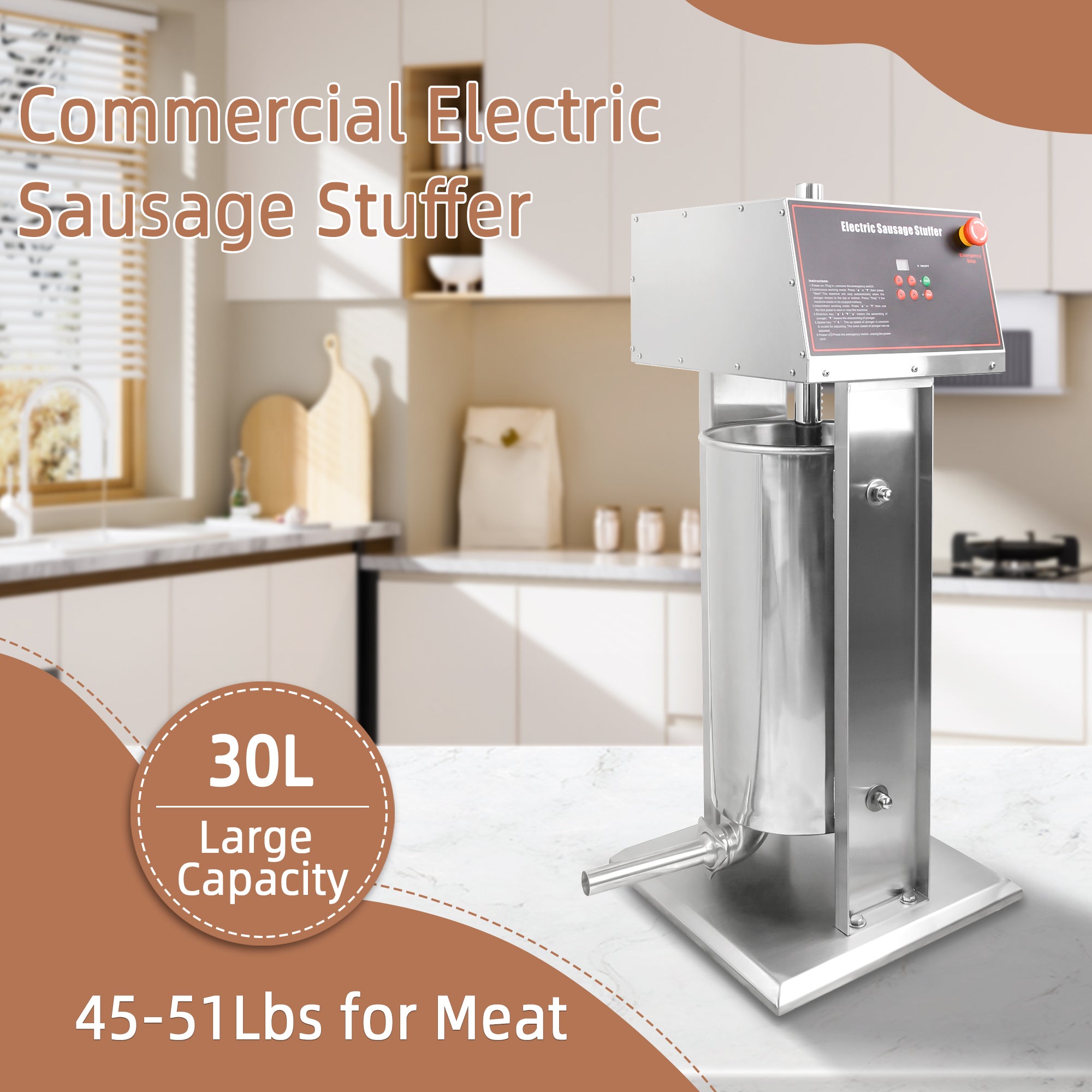 MorganGastro 30L/66lb Electric Sausage Stuffer Machine, Stainless Steel Sausage Filling Machine with 4 Stuffing Tubes - Image 6