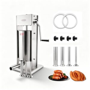 MorganGastro 12L/25lb Manual Sausage Stuffer, 2-Speed Stainless Steel Vertical Meat Filler with 4 Nozzles