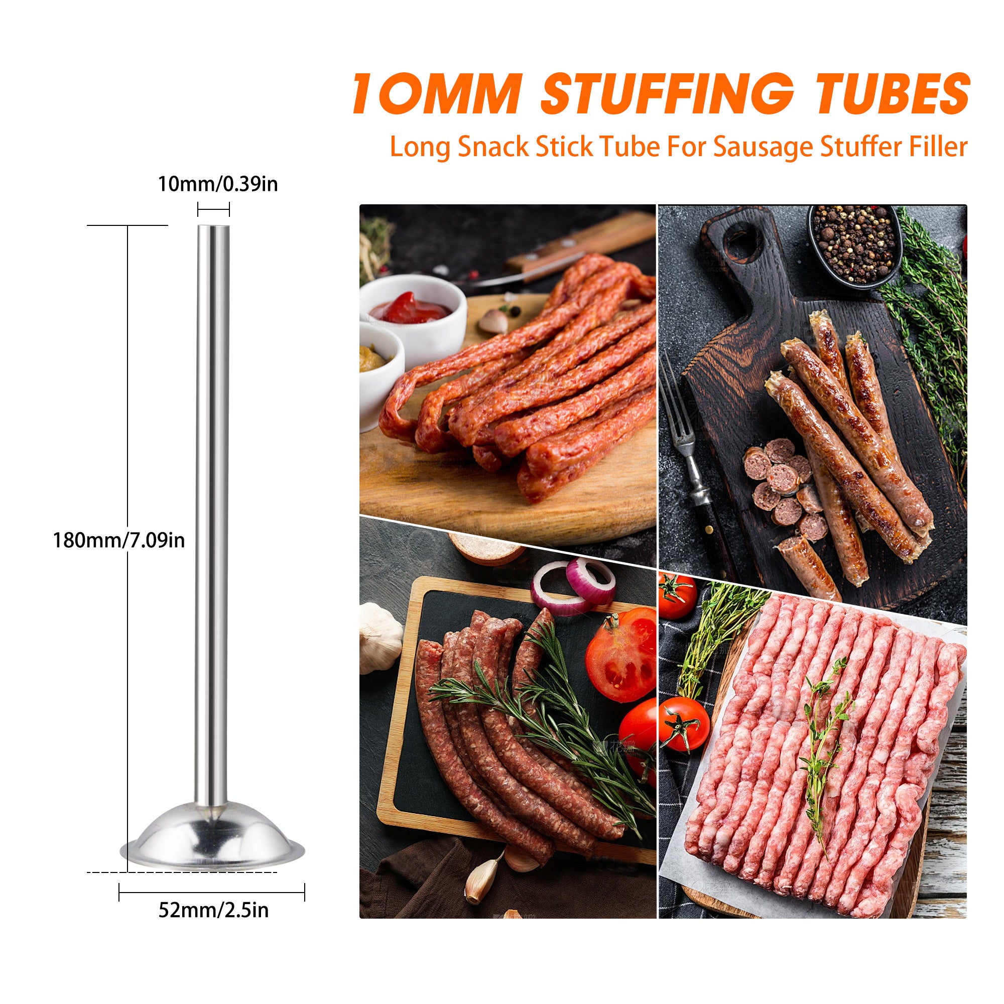 MorganGastro 10mm Stainless Steel Tubes for Manual Sausage Stuffer - Image 3