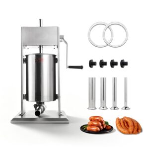 MorganGastro 10L/22lb Manual Sausage Stuffer, 2-Speed Stainless Steel Vertical Meat Filler with 4 Nozzles