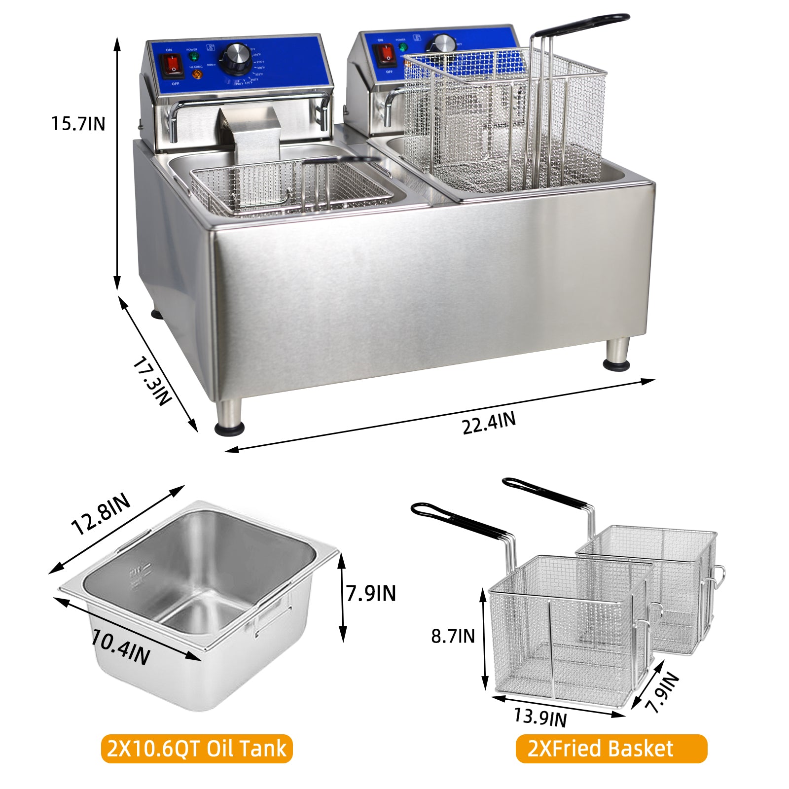EasyRose 23.6L Commercial Deep Fryer with Basket 1800W Electric Frying Machine,ETL - Image 2