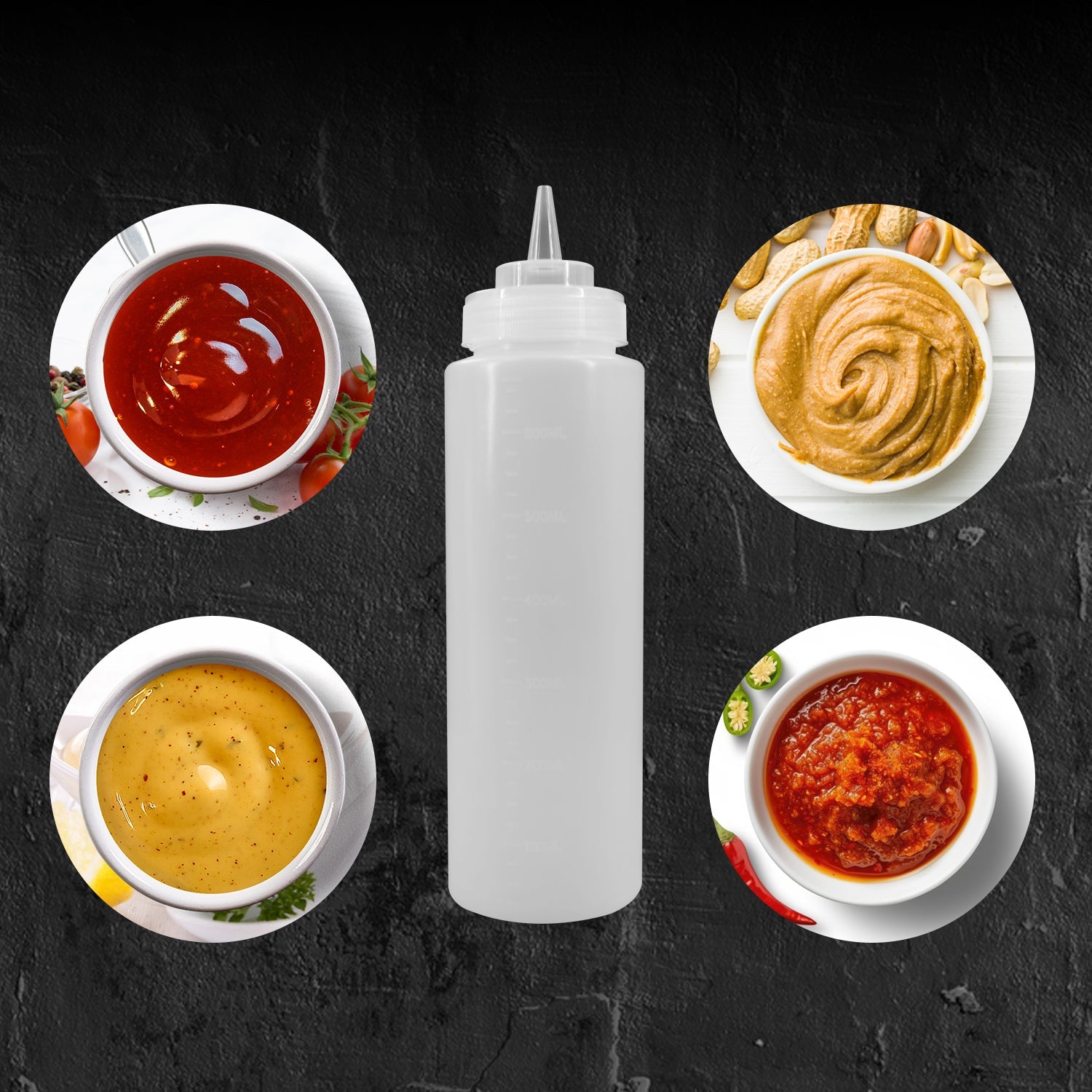 EasyRose Set of 6 Plastic Condiment Squeeze Bottles,Sauce bottle,Squeeze Bottle Dispenser,Refillable With Tip Cap (12 oz) - Image 3