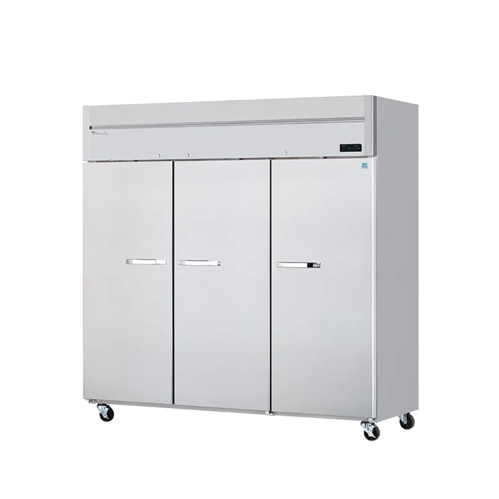 MorganGastro 3 Solid Doors 72 Cubic Feet Stainless Freezer, Top-Mount Compressor, R-290 Refrigerant