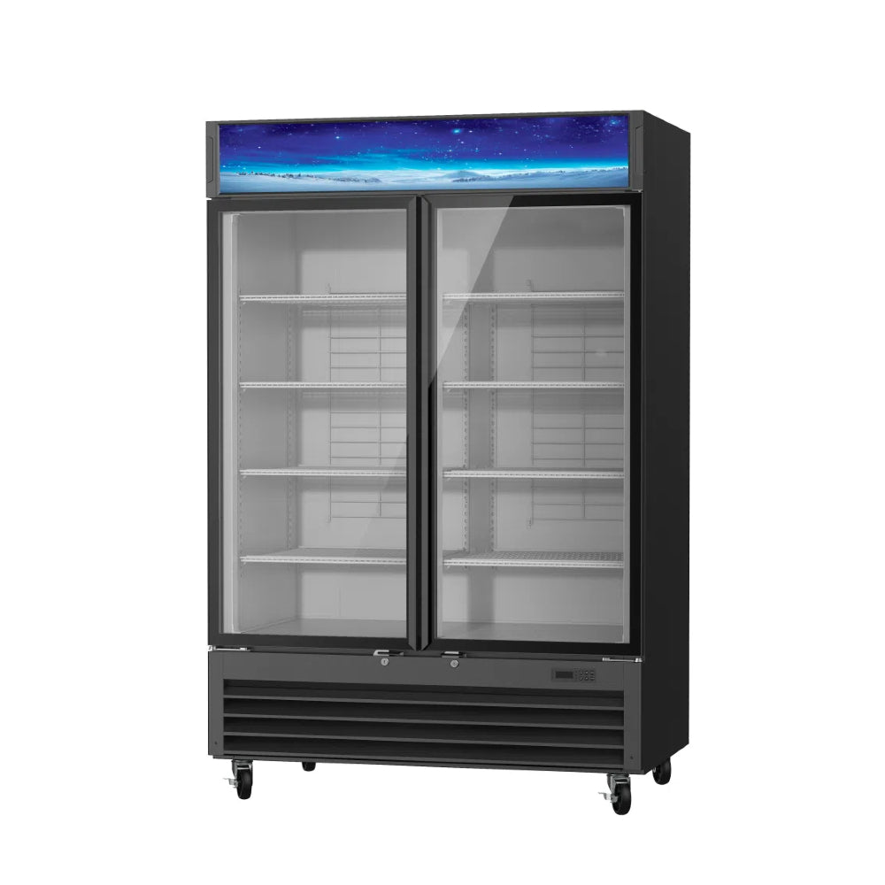 MorganGastro 49 CuFt. 2 Glass Door Freezer (Swing), Black, Energy Star Rated
