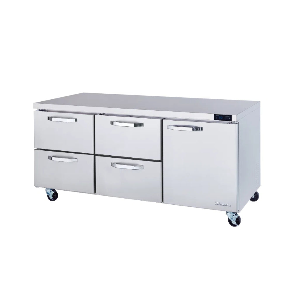 MorganGastro 4 Drawers 1 Door (R) All Stainless Undercounter Refrigerator - 72" wide, 20 cu/ft, R-290 Refrigerant