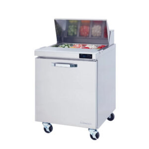 MorganGastro 1 Door All Stainless Prep. Table with (8) 1/6 Pans - 28" wide, 7 cu/ft., R-290 Refrigerant