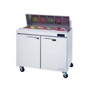 MorganGastro 2 Doors All Stainless Prep. Table with (10) 1/6 Pans - 36" wide, 9.2 cu/ft., R-290 Refrigerant