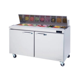 MorganGastro 2 Doors All Stainless Prep. Table with (16) 1/6  Pans - 60" wide, 16.5 cu/ft., R-290 Refrigerant
