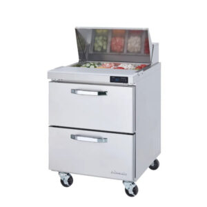 MorganGastro 2 Drawers All Stainless Prep Table with (6) 1/6 & (2) 1/9 Pans - 28"W, 7 Cu./Ft., R-290 Refrigerant