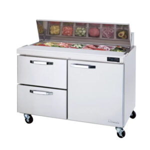 MorganGastro 2 Drawers 1 Door (R) All Stainless Prep. Table with (12) 1/6 Pans - 48" wide, 13 cu/ft., R-290 Refrigerant
