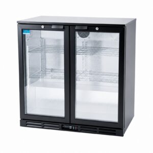 MorganGastro 208L Back Bar Cooler, 7.3 Cu. Ft. Commercial Double Glass Door Beverage Refrigerator with 4 Adjustable Shelves, Digital Temperature Control, LED Light & Lock