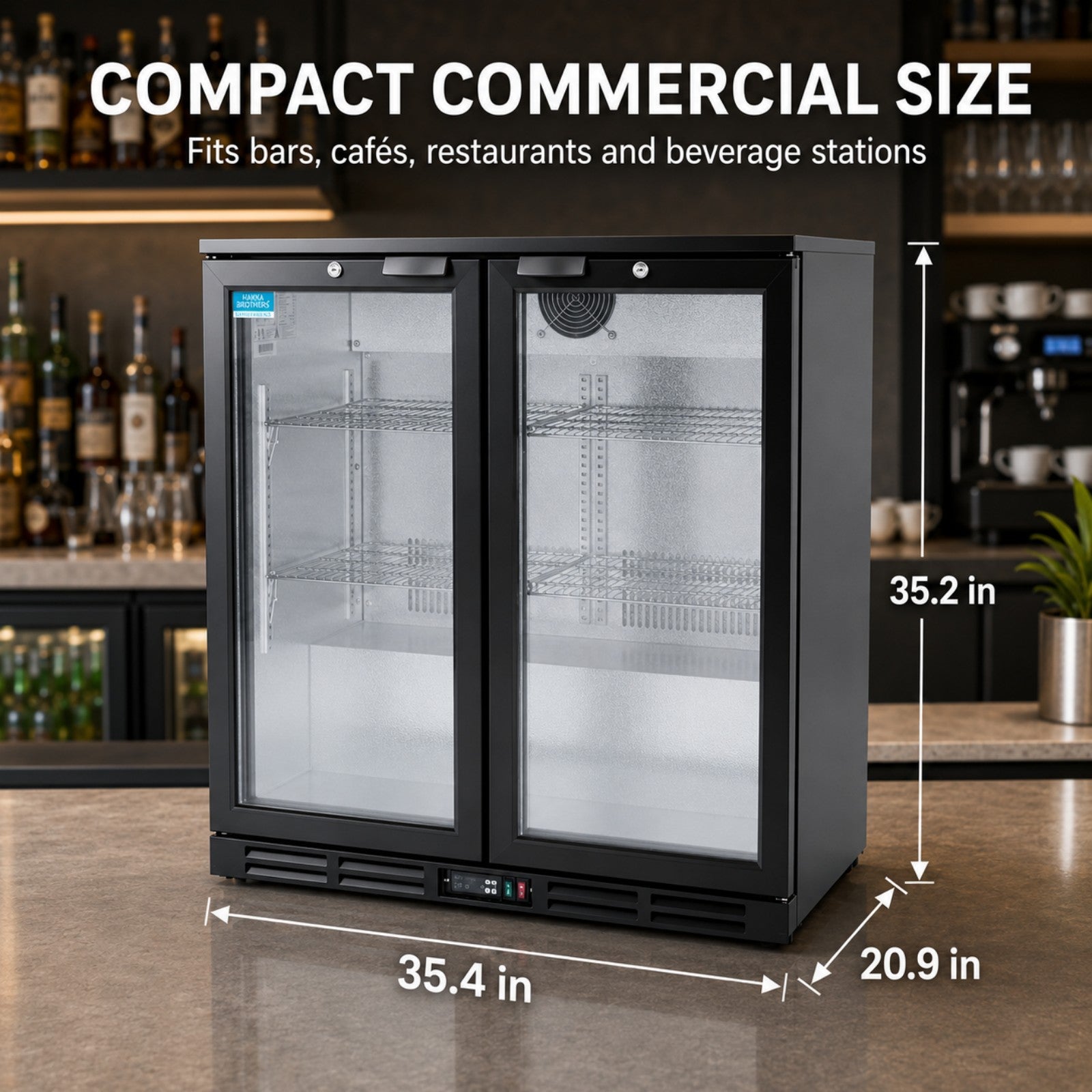 MorganGastro 208L Back Bar Cooler, 7.3 Cu. Ft. Commercial Double Glass Door Beverage Refrigerator with 4 Adjustable Shelves, Digital Temperature Control, LED Light & Lock - Image 2