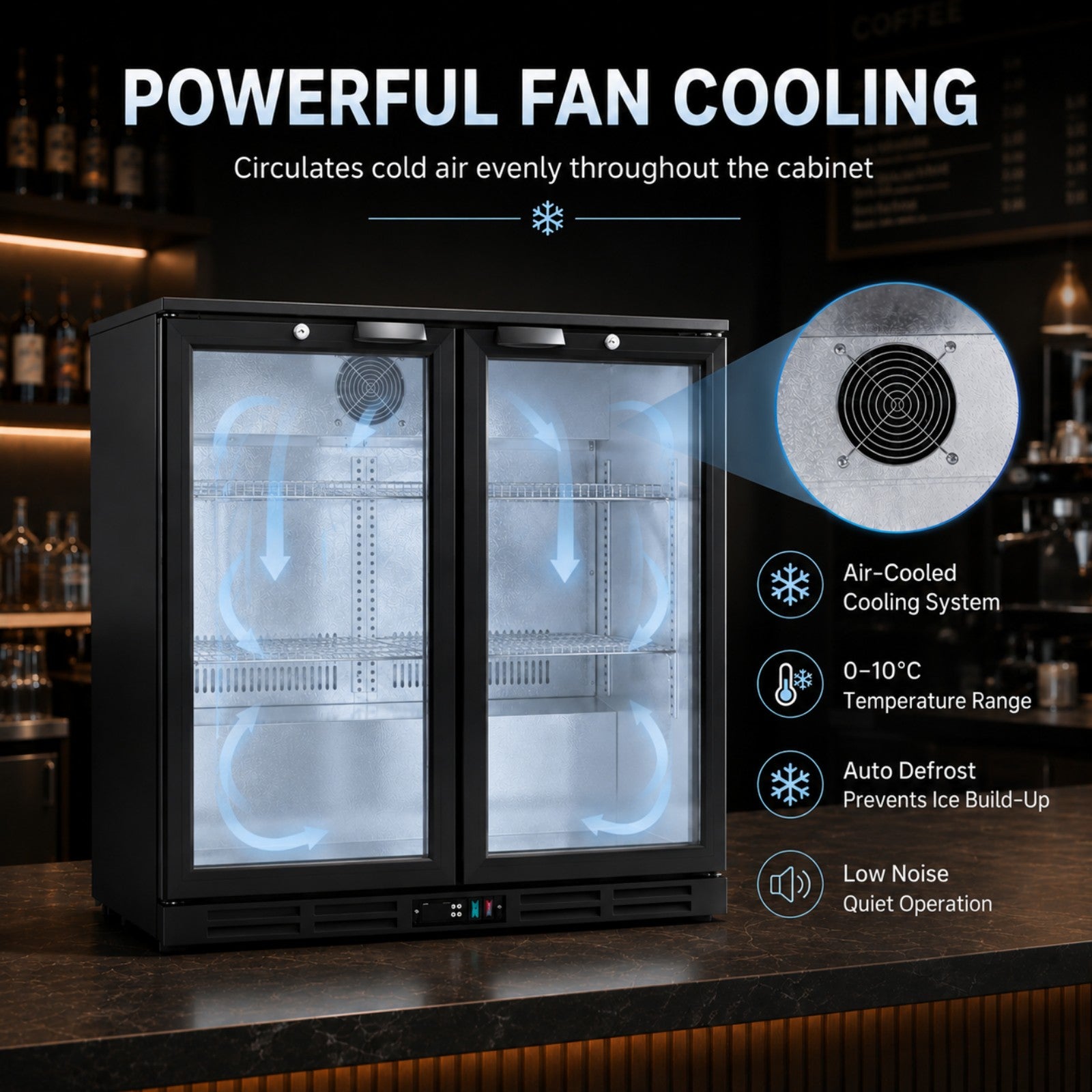 MorganGastro 208L Back Bar Cooler, 7.3 Cu. Ft. Commercial Double Glass Door Beverage Refrigerator with 4 Adjustable Shelves, Digital Temperature Control, LED Light & Lock - Image 4