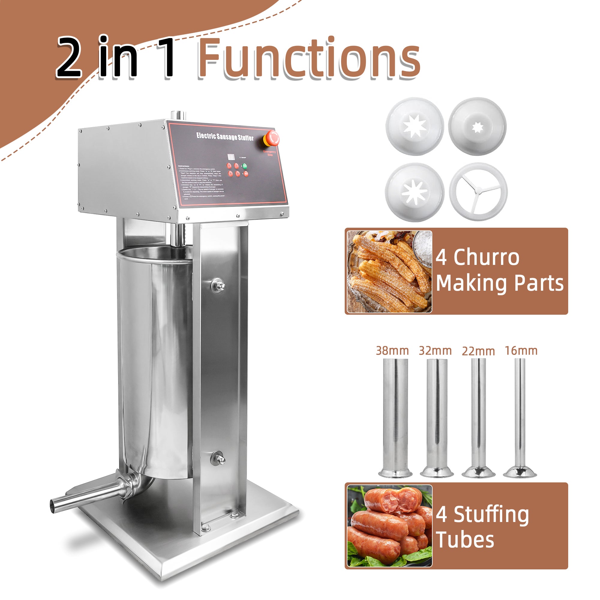 MorganGastro 30L/66lb Electric Sausage Stuffer Machine, Stainless Steel Sausage Filling Machine with 4 Stuffing Tubes - Image 3