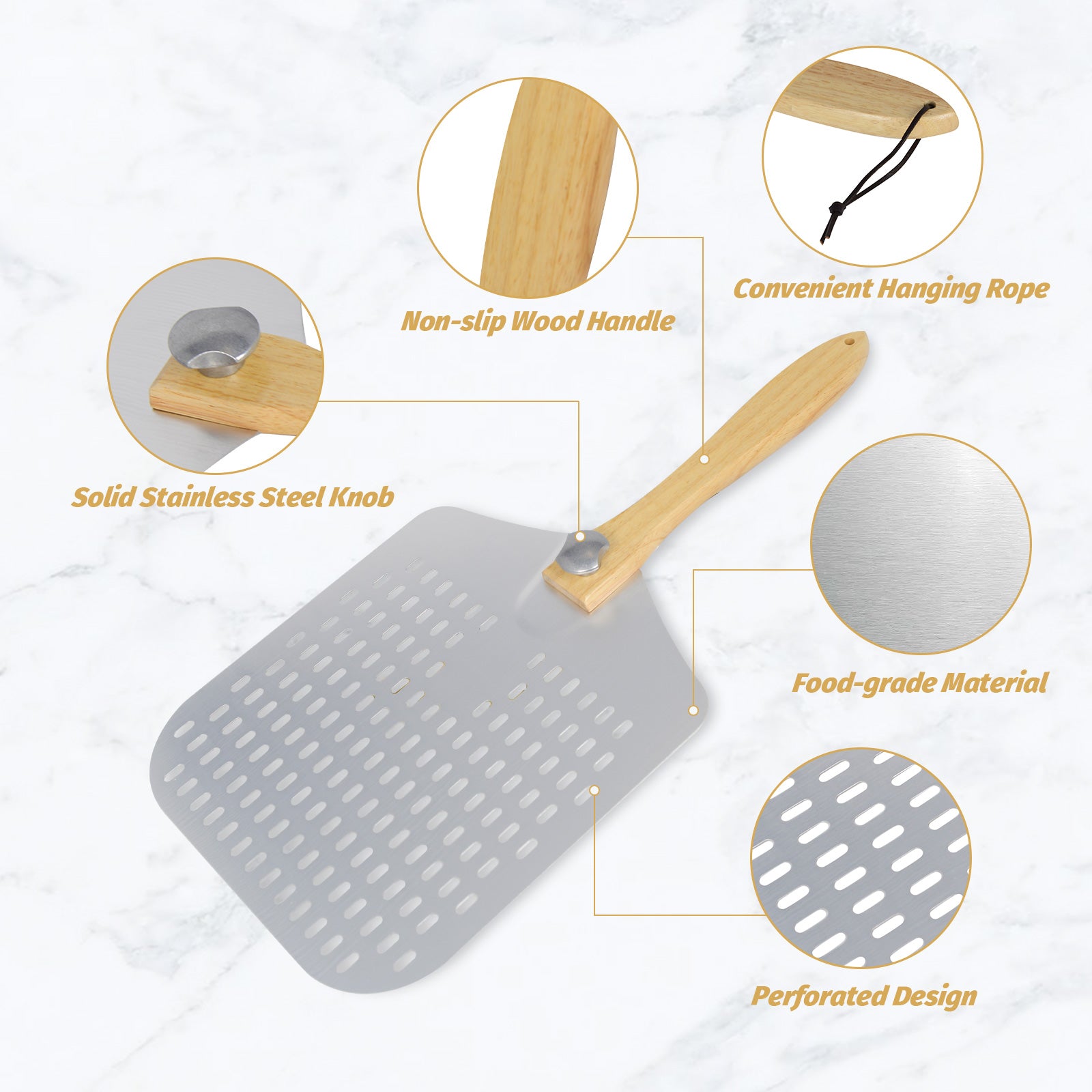 Clivia 12"x24"x25" Foldable Handle Pizza peel Aluminum Pizza Turning Peel with hole - Image 8