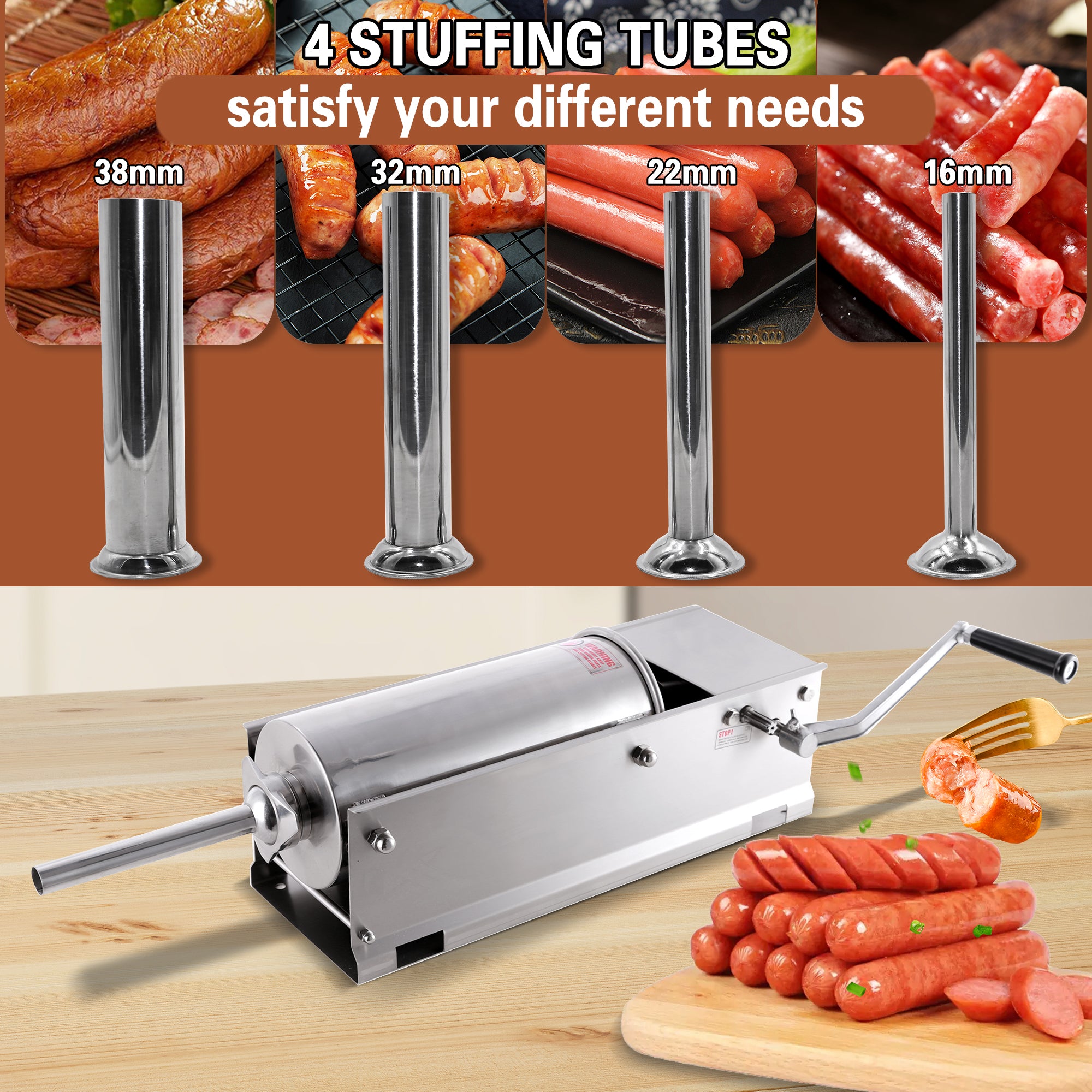 MorganGastro Horizontal 11LBS 5L Sausage Stuffer Stainless Steel Sausage Meat Maker - Image 4