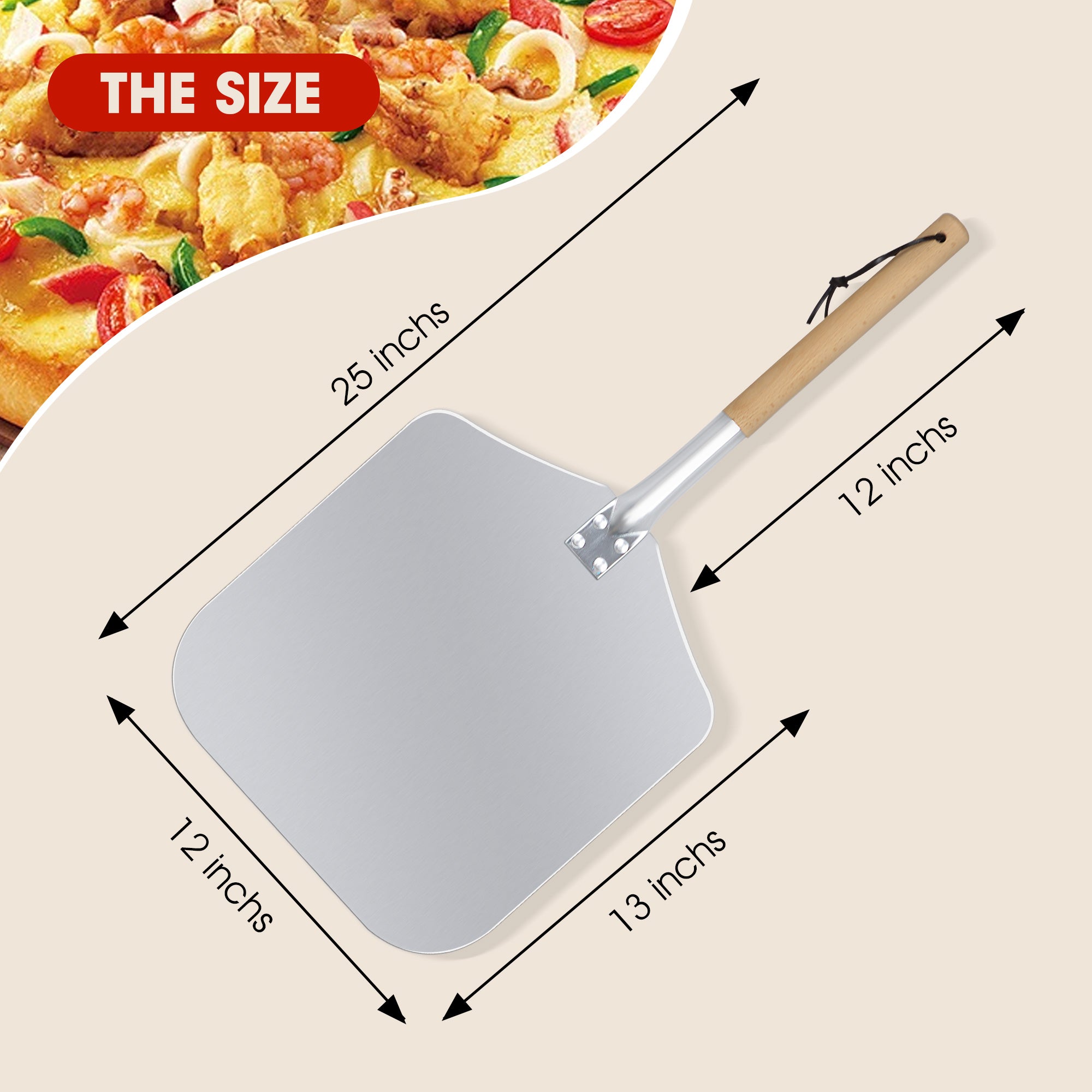 Clivia 12"x 13"x25" Detachable Handle Aluminum Pizza Peel - Image 2