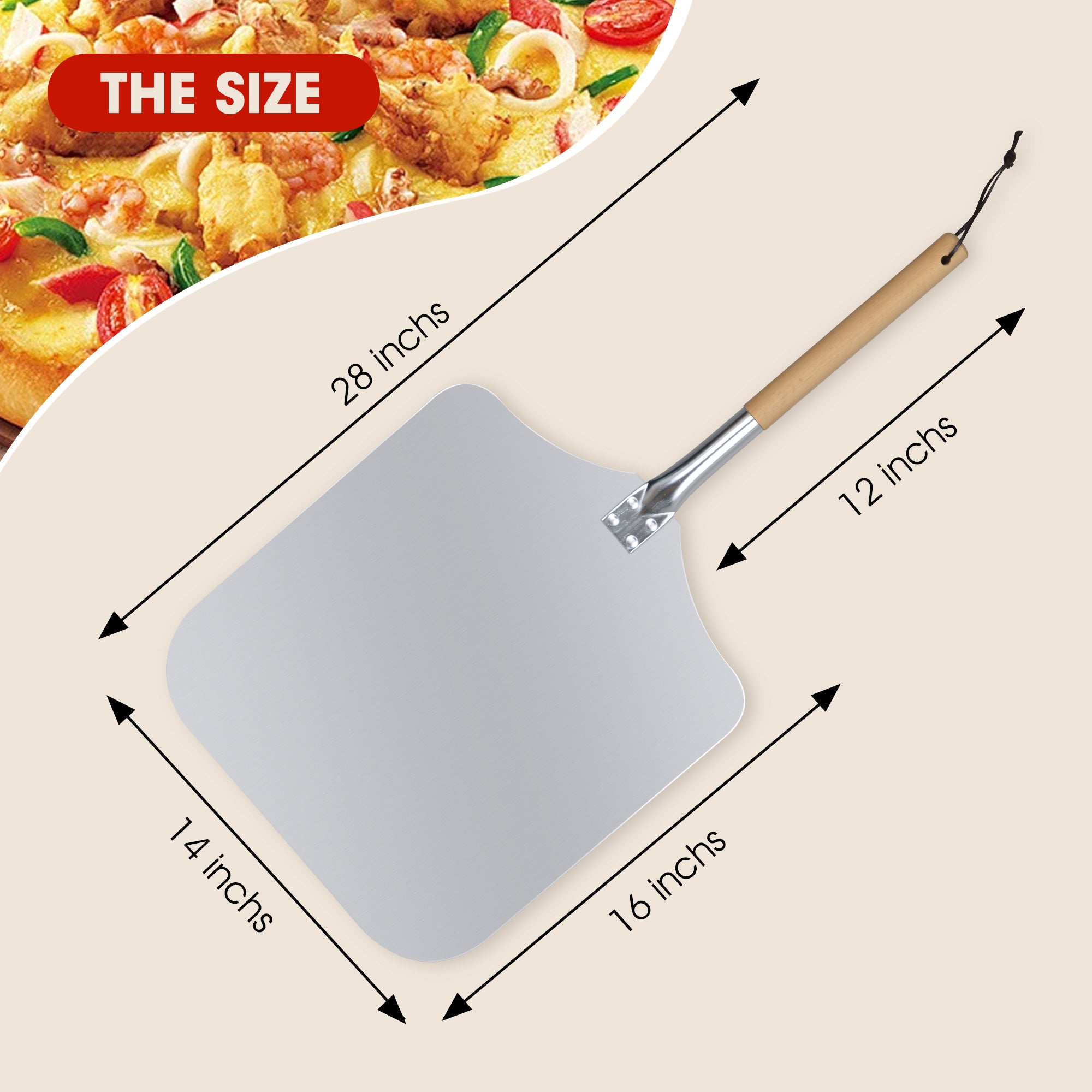 Clivia 14"x 16"x28" Detachable Handle Aluminum Pizza Peel - Image 3