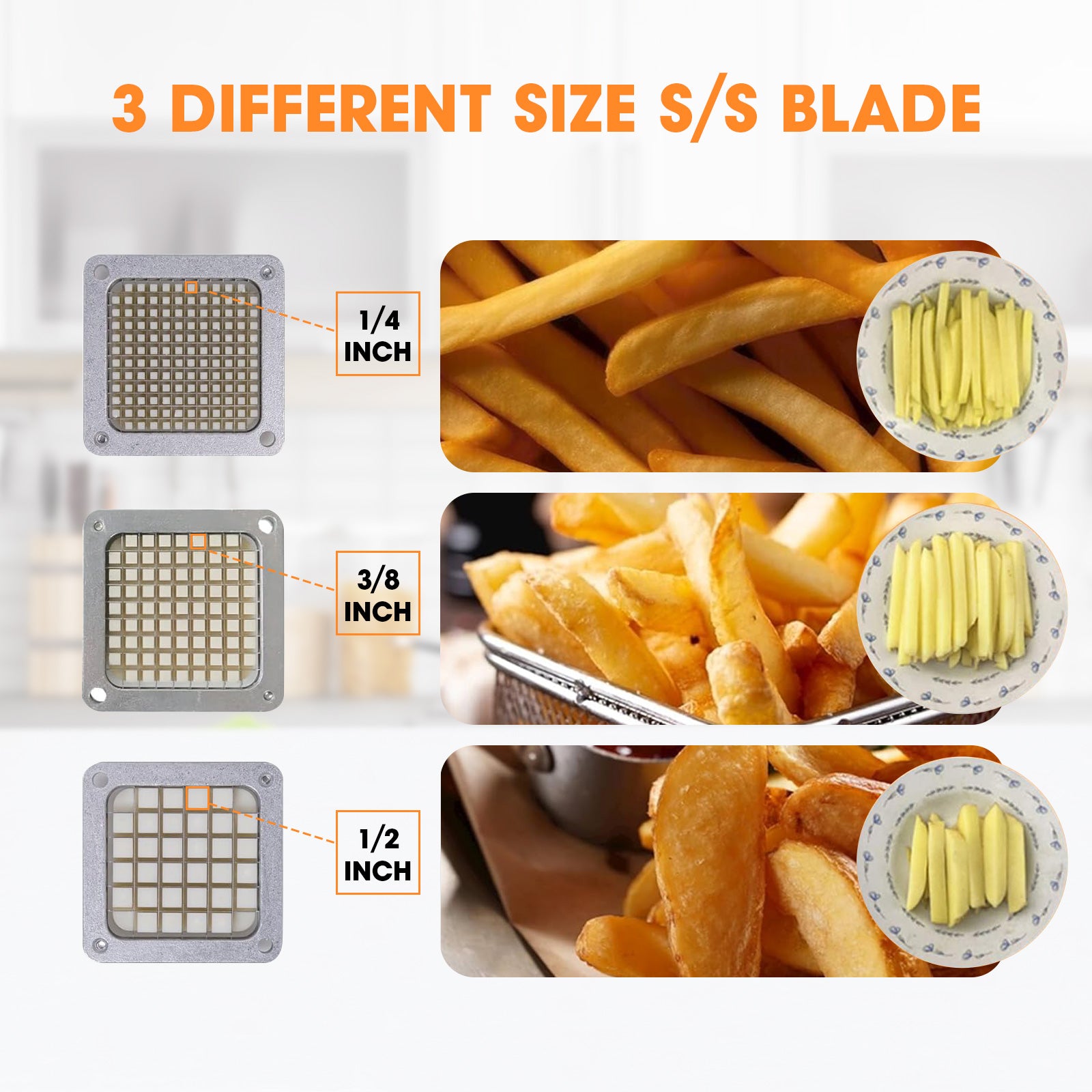 MorganGastro French Fry Cutter, Commercial Potato Slicer Stainless Steel French Fries Machine with Suction Feet for Patatoes/Carrots/Cucumbers, including 3 Blades(1/4", 3/8",1/2") - Image 2