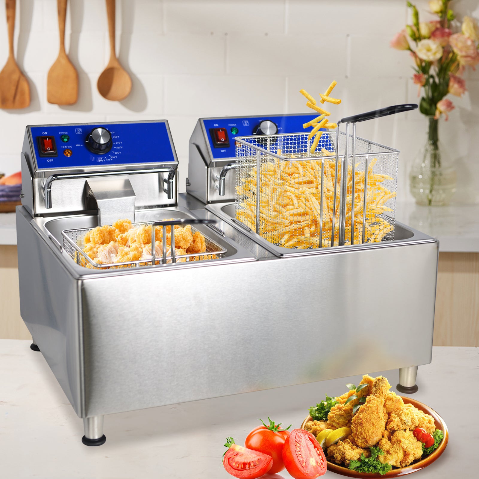 EasyRose 23.6L Commercial Deep Fryer with Basket 1800W Electric Frying Machine,ETL