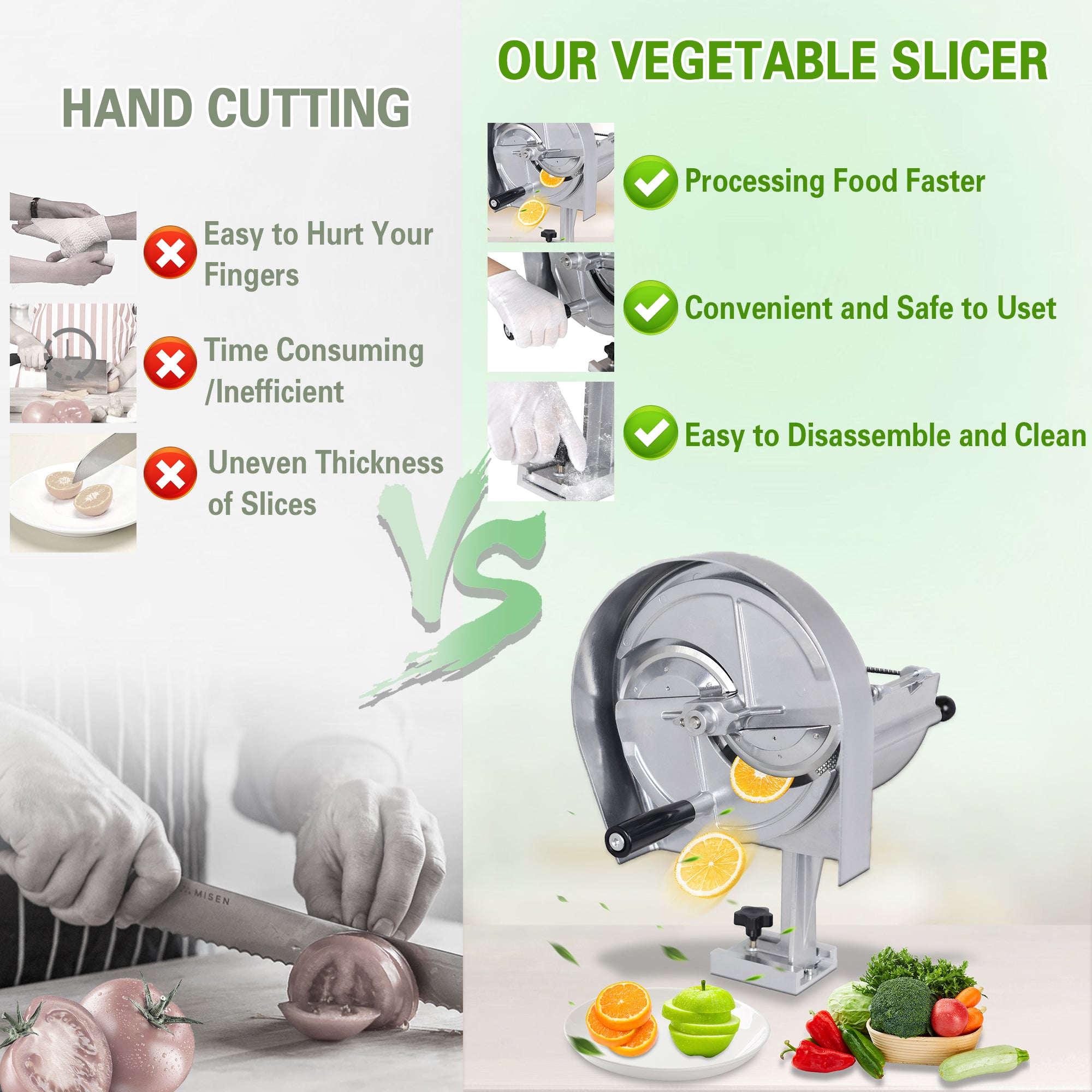 MorganGastro Commercial Vegetable Slicer Manual Fruit Slicer Potato Tomato Slicing Machine Onion Slicers Stainless Steel Vegetable Cutter for Potato Lemon Tomato Onion, 0.2-10mm Thickness Adjustable - Image 2