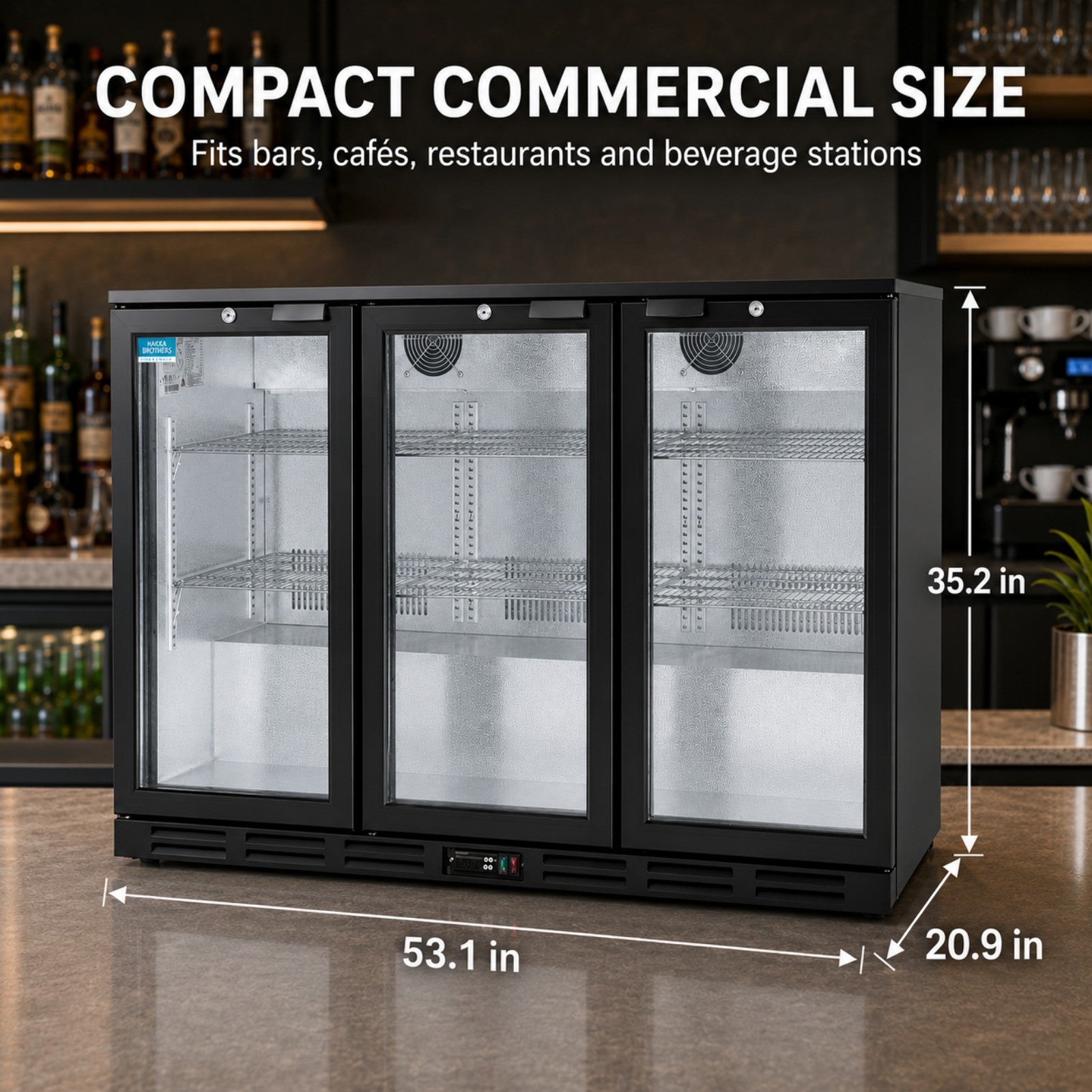 MorganGastro 330L Back Bar Cooler, 11.6 Cu. Ft. Commercial 3 Glass Door Beverage Refrigerator with 6 Adjustable Shelves, Digital Temperature Control, LED Light & Lock - Image 2