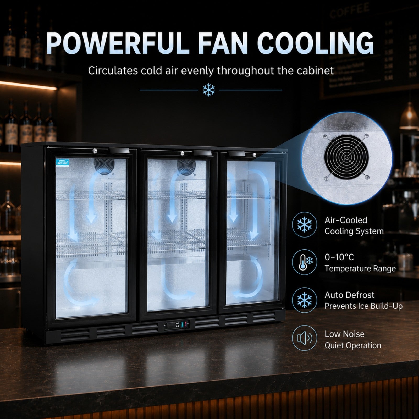 MorganGastro 330L Back Bar Cooler, 11.6 Cu. Ft. Commercial 3 Glass Door Beverage Refrigerator with 6 Adjustable Shelves, Digital Temperature Control, LED Light & Lock - Image 5