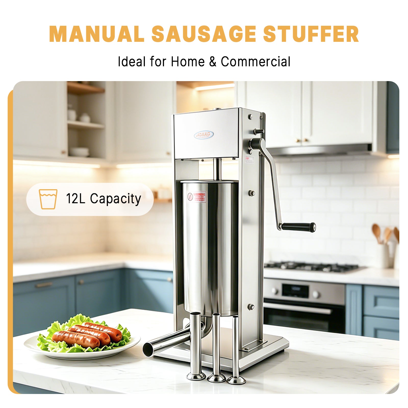 MorganGastro 12L/25lb Manual Sausage Stuffer, 2-Speed Stainless Steel Vertical Meat Filler with 4 Nozzles - Image 3