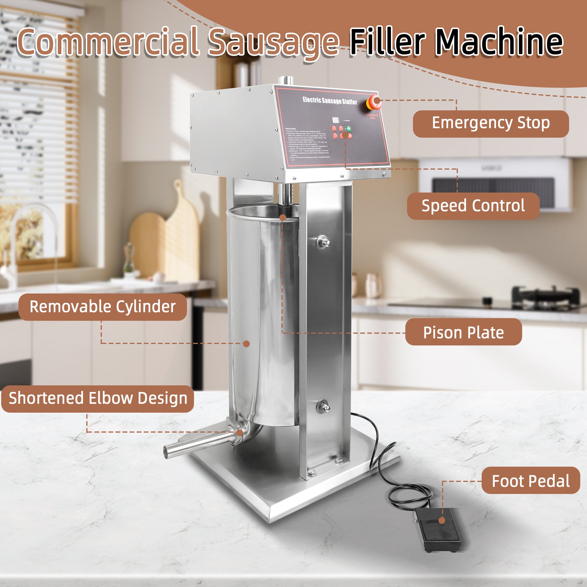 MorganGastro 30L/66lb Electric Sausage Stuffer Machine, Stainless Steel Sausage Filling Machine with 4 Stuffing Tubes - Image 5