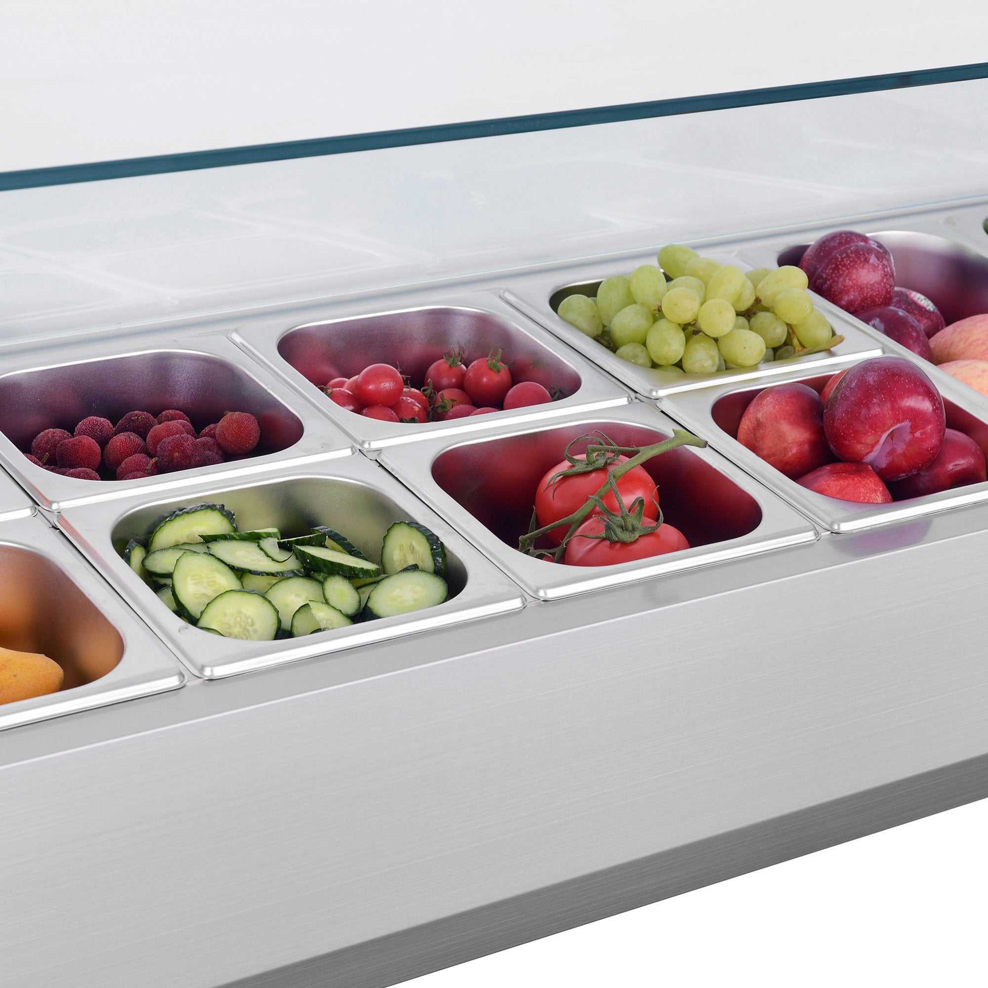 Carina Refrigerated Salad Pizza Sandwich Condiment Preparation Counter Workbench Commercial Display Cabinet Freezer (Dinner Plates Not Included) - Image 3