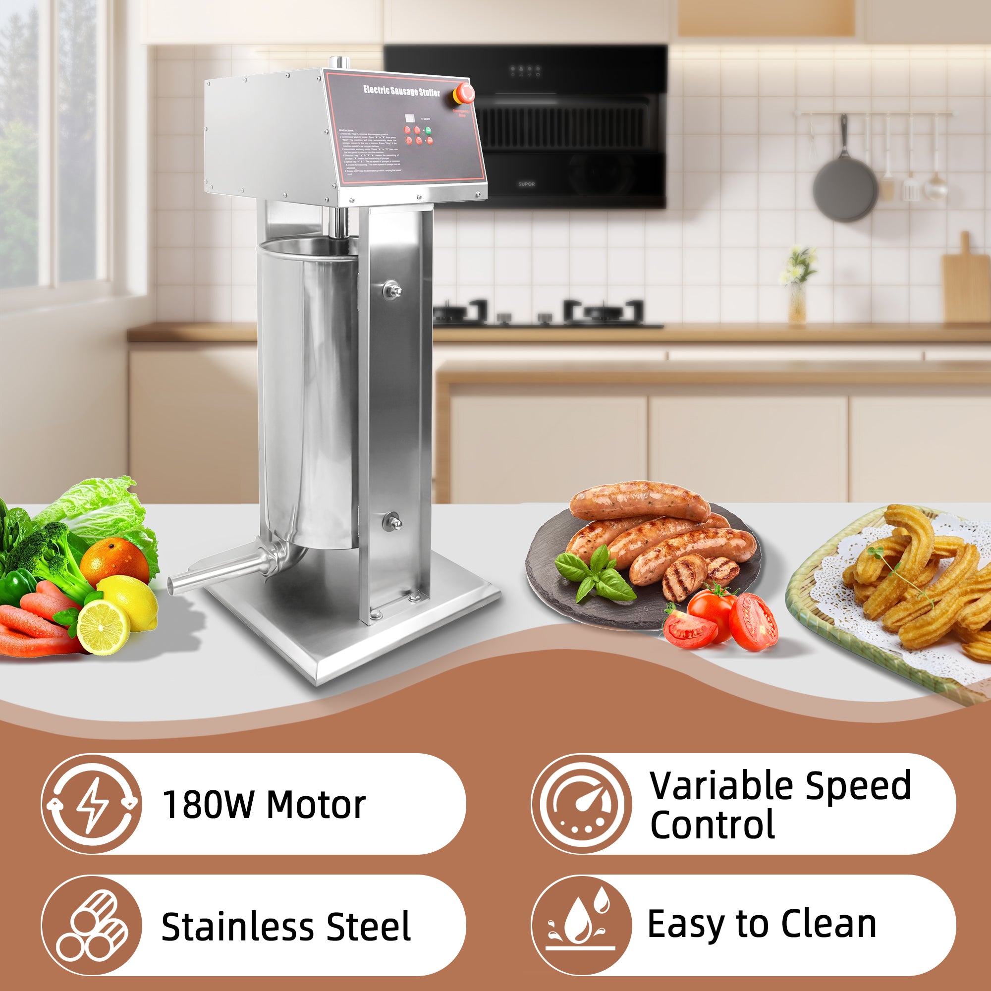 MorganGastro 30L/66lb Electric Sausage Stuffer Machine, Stainless Steel Sausage Filling Machine with 4 Stuffing Tubes - Image 4