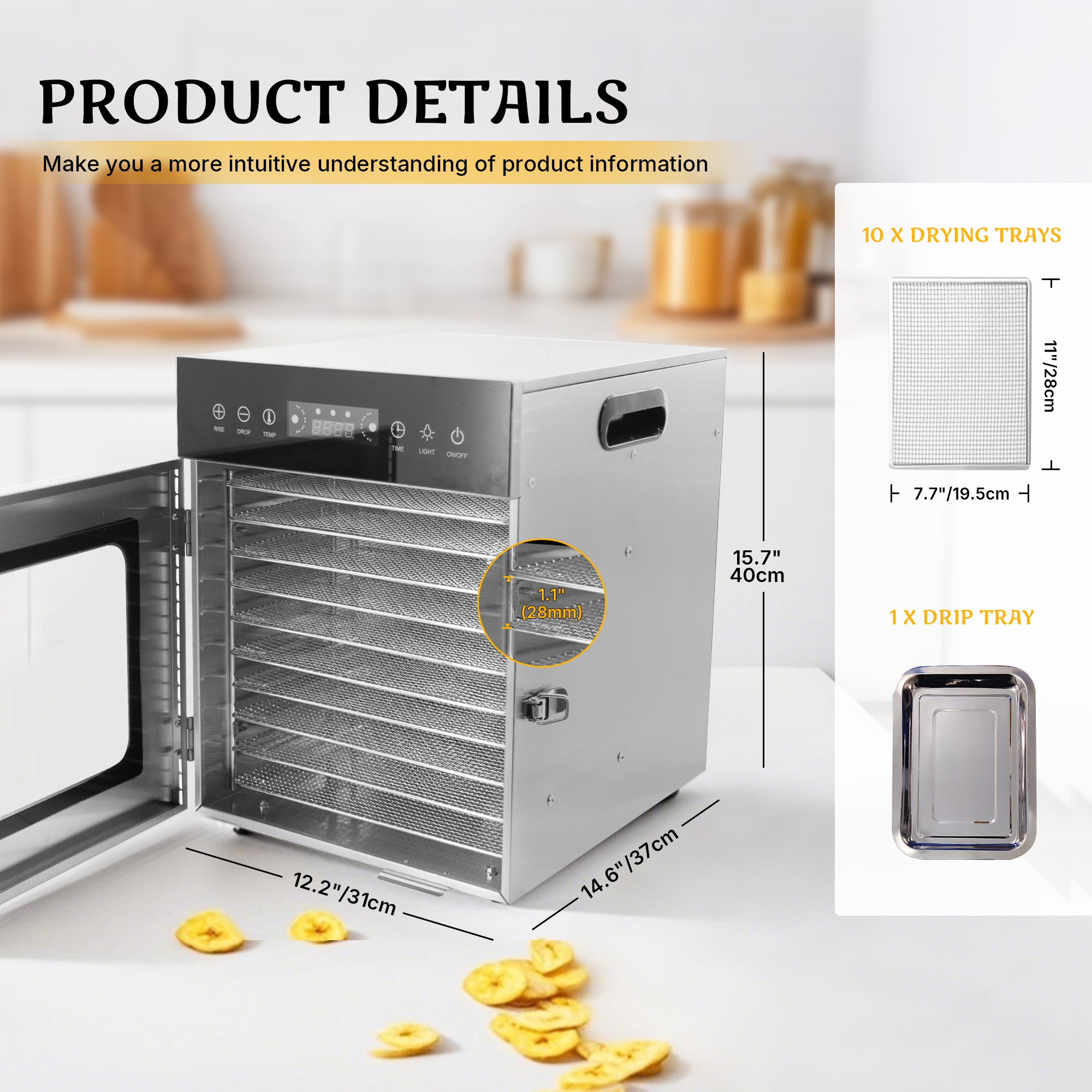 MorganGastro Food Dehydrator 10 Tray Stainless Steel Meat Fruit Jerky Dryer Blower - Image 2