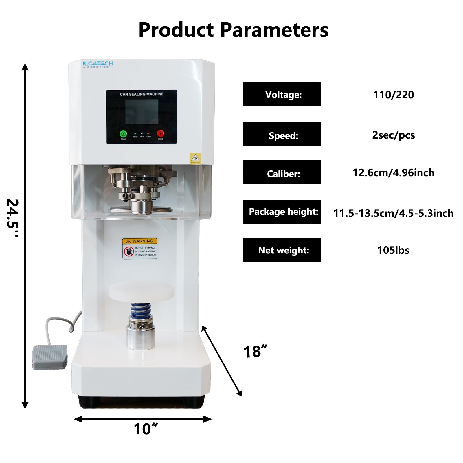 MorganGastro Fully Automatic Can Sealing Machine, Cup Sealer with 40-100mm Caliber Height 40-190mm Seal A Variety of Lids for Milk Tea Shops, Bakeries - Image 6