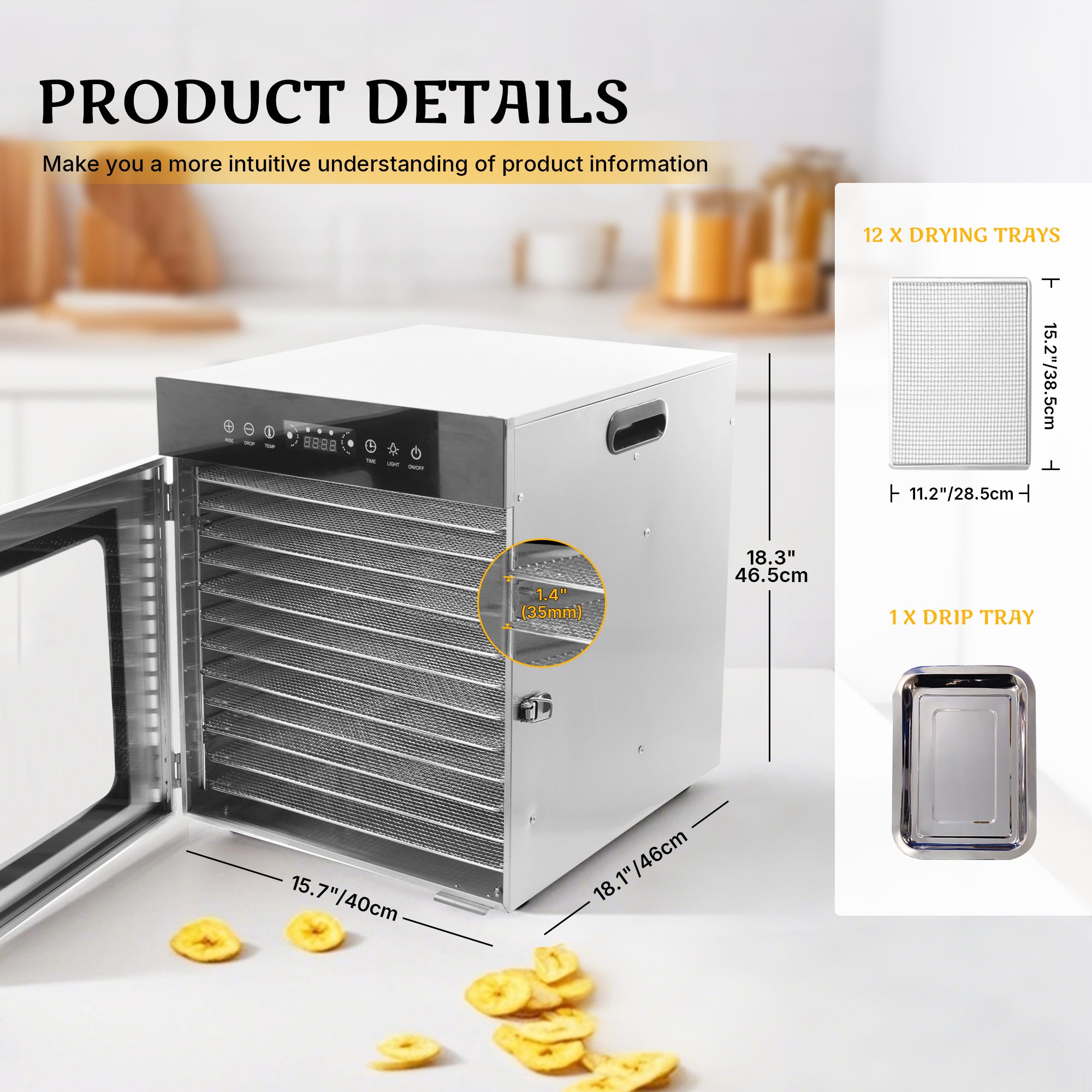 MorganGastro 12 Tray Food Dehydrator Commercial Stainless Steel Fruit Meat Jerky Dryer - Image 2