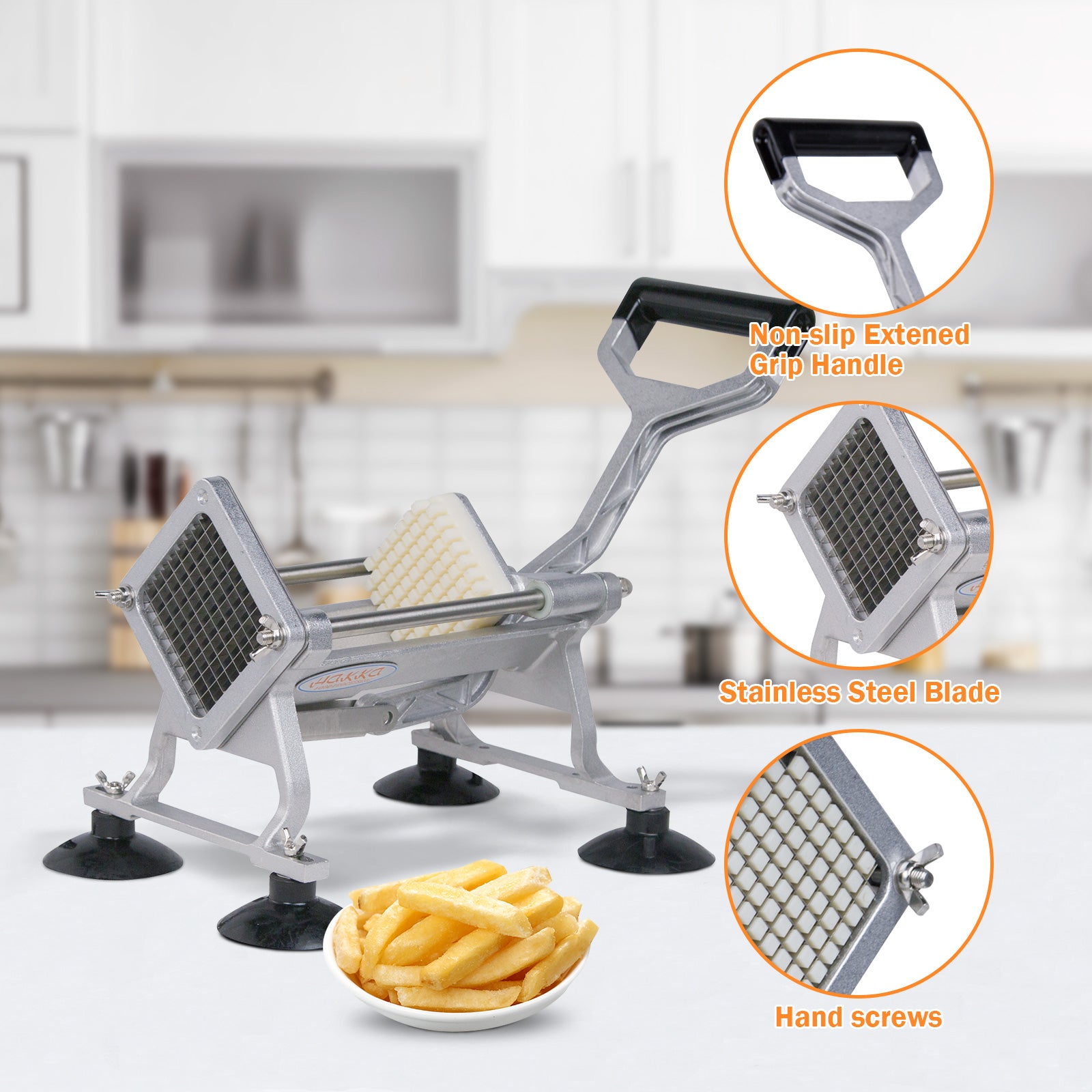 MorganGastro French Fry Cutter, Commercial Potato Slicer Stainless Steel French Fries Machine with Suction Feet for Patatoes/Carrots/Cucumbers, including 3 Blades(1/4", 3/8",1/2") - Image 5