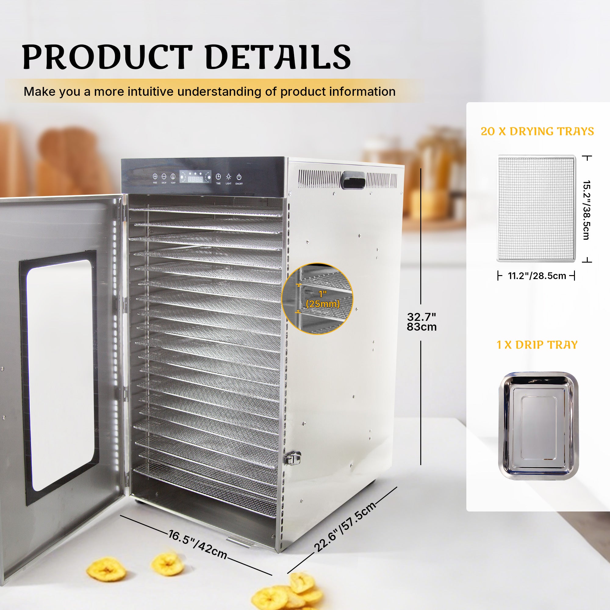 MorganGastro Stainless Steel Food Dehydrator 20 Tray Meat Fruit Jerky Dryer Blower - Image 2