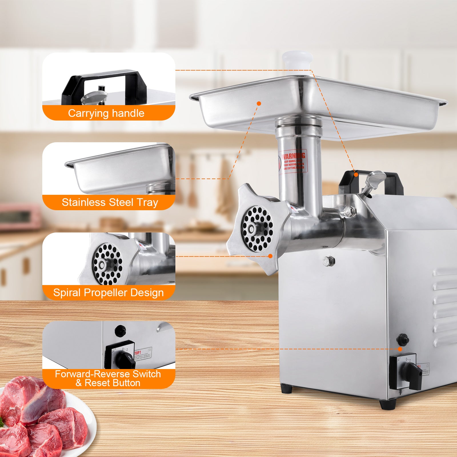 MorganGastro Electric Meat Grinder, 300W, 176 lbs/h Stainless Steel Food Mincer - Image 5