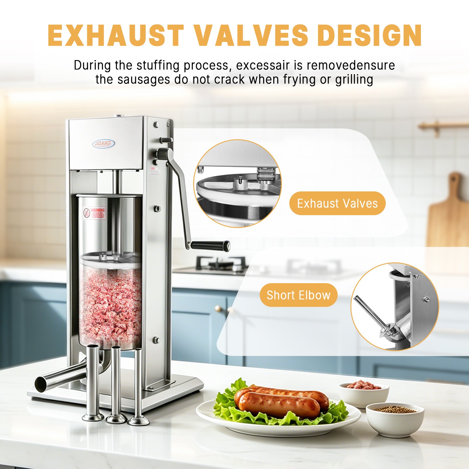 MorganGastro 12L/25lb Manual Sausage Stuffer, 2-Speed Stainless Steel Vertical Meat Filler with 4 Nozzles - Image 4
