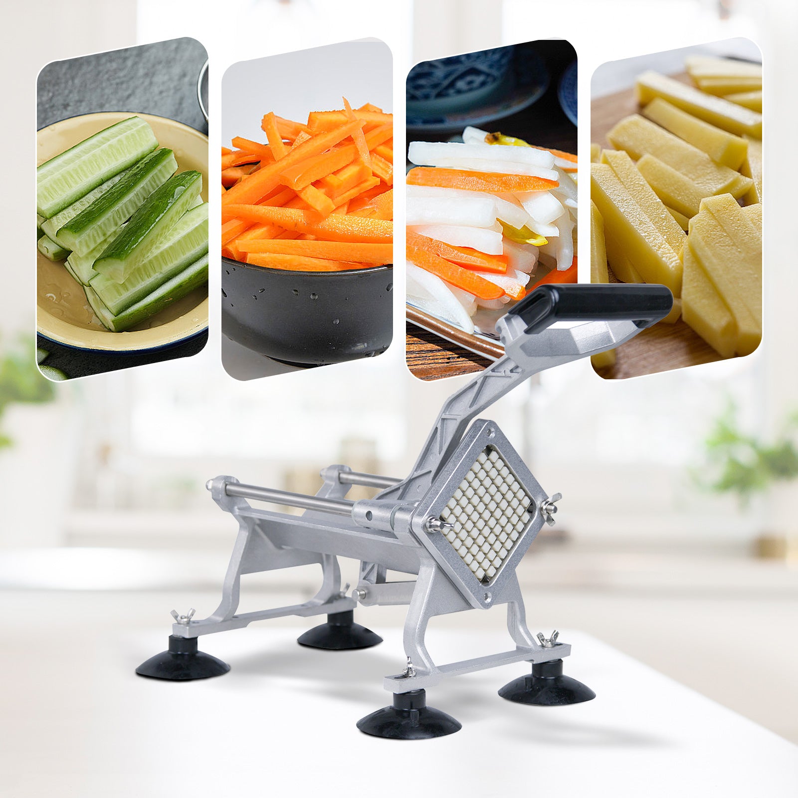 MorganGastro French Fry Cutter, Commercial Potato Slicer Stainless Steel French Fries Machine with Suction Feet for Patatoes/Carrots/Cucumbers, including 3 Blades(1/4", 3/8",1/2") - Image 6