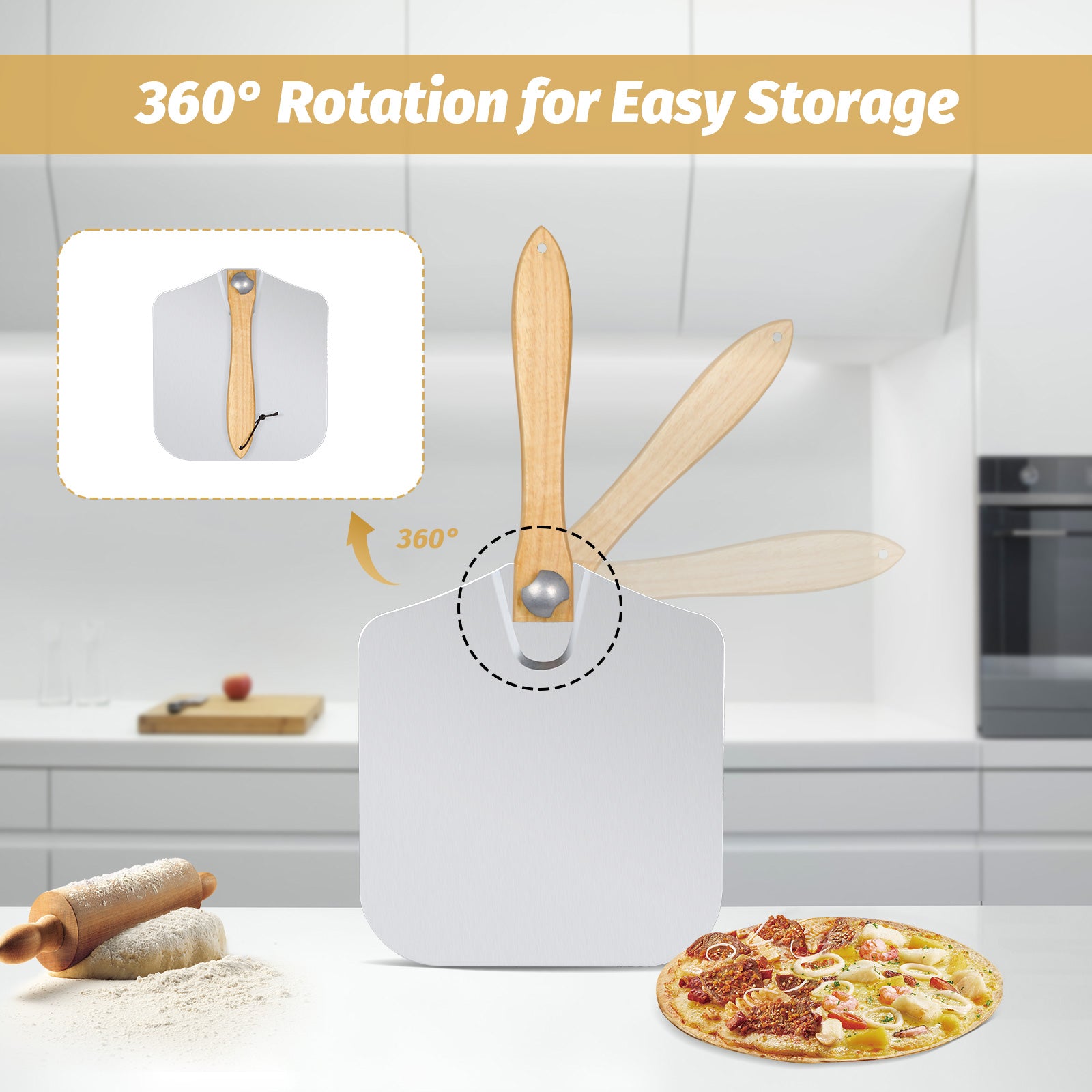 Clivia 12"x24"x25" Foldable Handle Pizza peel Aluminum Pizza Turning Peel - Image 5