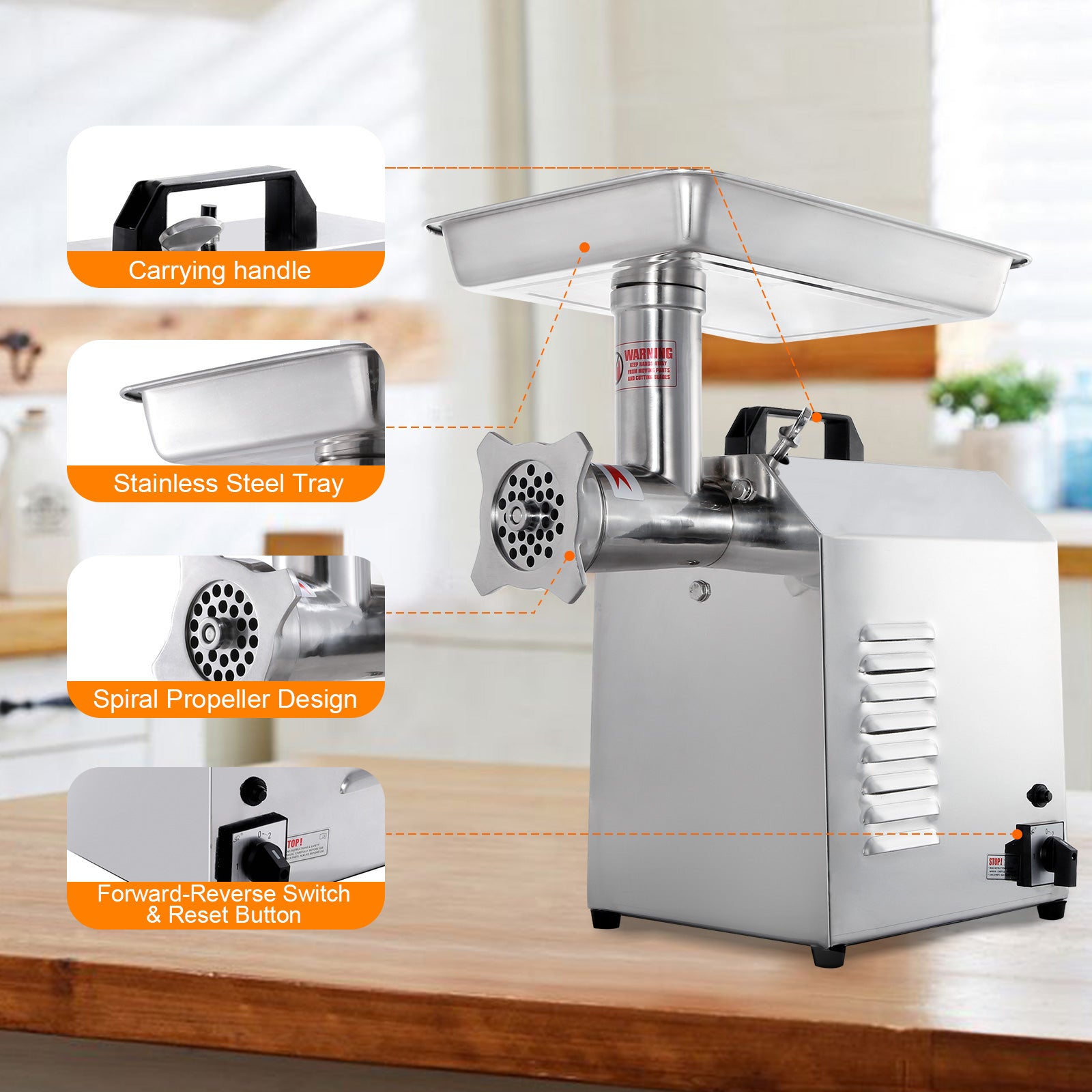 MorganGastro Electric Meat Grinder, 900W, 560 lbs/h Stainless Steel Food Mincer - Image 6